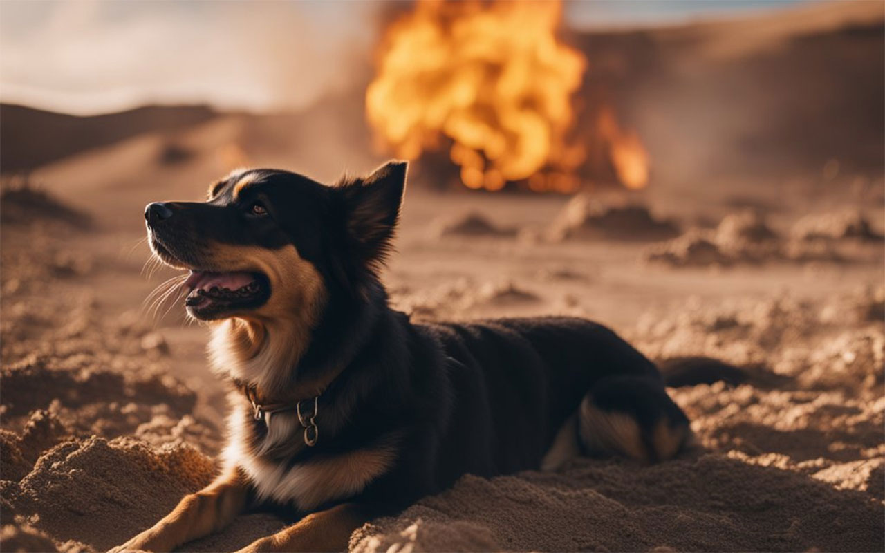 un chien dans un monde qui brûle